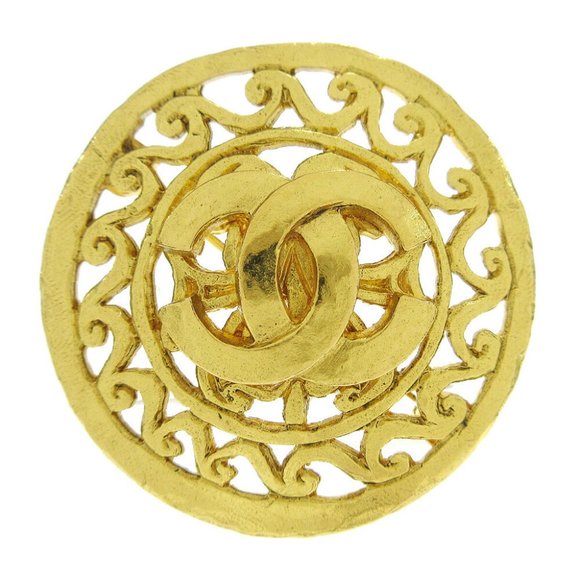 CHANEL CC Medallion Motif Brooch Pin Corsage Gold-Tone 95A Authentic 13131 - Picture 1 of 4